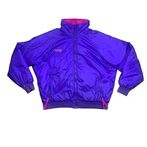 Columbia vintage 90’s purple/pink reversible radial sleeve bomber jacket coat XL